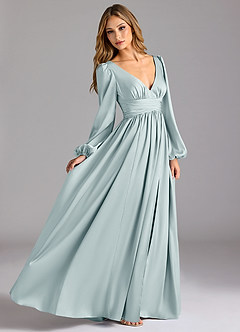 Azazie Norah Robes de demoiselle d'honneur Robe Trapèze en Satin extensible Brume image3