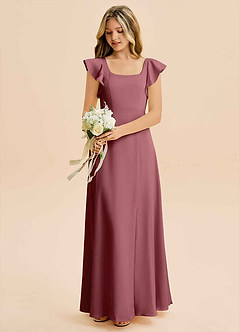 Azazie Bondi Junior Desert Rose A-Line Side Slit Stretch Satin Dress image5