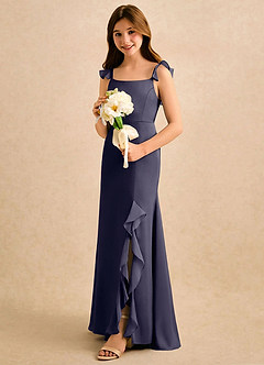 Azazie Novalie Girls Formal Robe Demoiselle D'honneur Fillette Robe Sirène en Satin extensible Arc Bleu Orageux image2