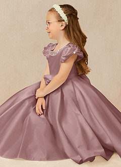 Azazie Jewel vestidos de niña de las flores Vestido de Rosa Polvorienta de Satin Mate de Vestido de gala con Plisado image3