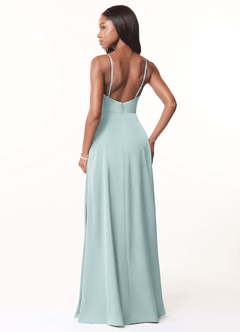 Azazie Brielle Bridesmaid Dresses Mist A-Line Cowl Spaghetti Straps Stretch Satin Dress image2
