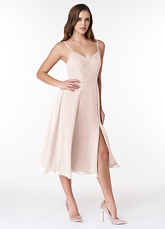 Azazie Clarissa Bridesmaid Dresses Rose Petal A-Line V-Neck Chiffon Dress image3