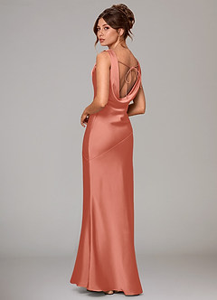 Azazie Rylina Bridesmaid Dresses Salmon Pink Mermaid Stretch Satin Dress image5