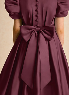 Azazie Miriam Flower Girl Dresses Cabernet Ball-Gown Pleated Matte Satin Dress image9