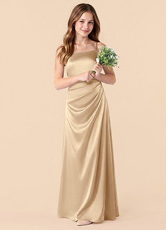 Azazie Renna Junior Champagne Mermaid Pleated Stretch Satin Dress image3