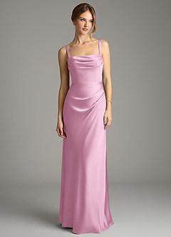 Azazie Alouette Bridesmaid Dresses Candy Pink Mermaid Pleated Stretch Satin Dress image3