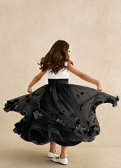 Azazie Vi Blumenmädchenkleider A-Linie ärmellos Tüll Kleid Schwarz image3