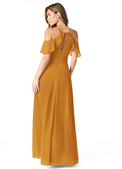 Azazie Dakota Bridesmaid Dresses Butterscotch A-Line V-Neck Pleated Chiffon Dress image3