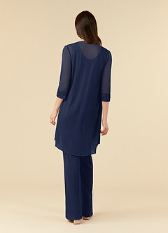 Azazie Frances Mère de la mariée Robes Robe Combinaison/Tailleur Pantalon en Maille Découpé Bleu Marine Foncé image2