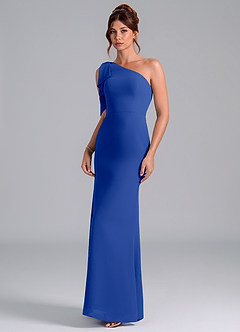 Azazie Rinna Bridesmaid Dresses Royal Blue Mermaid One Shoulder Chiffon Dress image3
