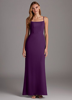 Azazie Tayla Bridesmaid Dresses Grape Sheath Square Neckline Chiffon Dress image1