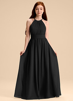 Azazie Malone Junior Black A-Line Pleated Chiffon Dress image3