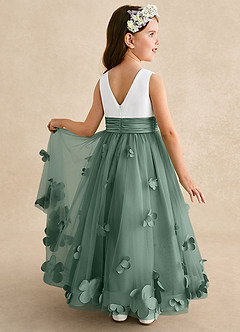 Azazie Vi Flower Girl Dresses Eucalyptus A-Line Sleeveless Tulle Dress image1