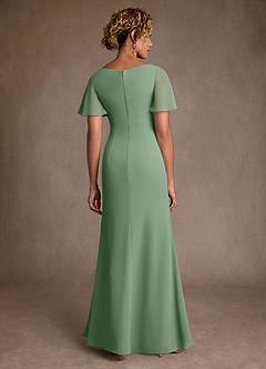 Azazie Suffolk Mère de la mariée Robes Robe Trapèze en Mousseline de soie Plissée Matcha image3