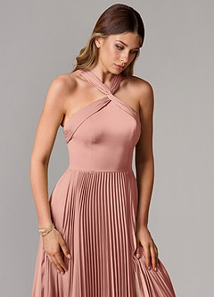 Azazie Afra Robes de demoiselle d'honneur Robe Trapèze en Satin extensible Plissée Rosette image5