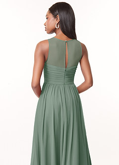 Azazie Nina 신부 들러리 드레스 A라인 주름진 쉬폰 바닥 길이 드레스 image3