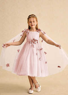 Azazie Staria Flower Girl Dresses Blushing Pink Ball-Gown Ruched Tulle Dress image4