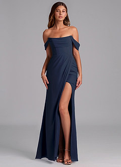 Azazie Johana Abiti da Damigella Abito Convertibile Sirena in Chiffon a Spalla Scoperta Marino Scuro image1