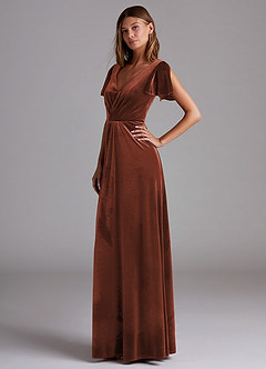 Azazie Soren Bridesmaid Dresses Terracotta A-Line Velvet Dress image3