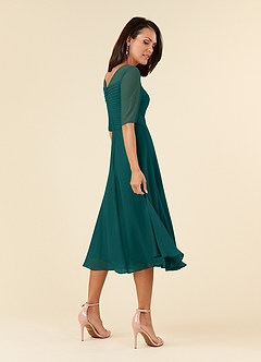 Azazie Naomi Kleider für die Brautmutter A-Linie Bootshals Gefaltet Chiffon Kleid Pfau image4