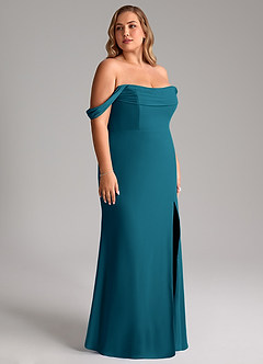 Azazie Saige Jurken voor bruidsmeisjes Converteerbaar Jurk van Chiffon met A-Lijn Off the Shoulder Inkt Blauw image12