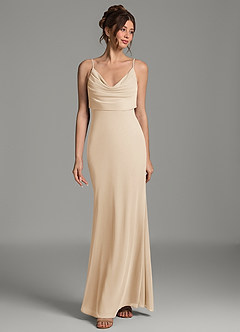 Azazie Zari Robes de demoiselle d'honneur Robe Sirène en Maille Plissé Champagne image1