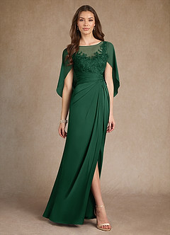 Azazie Hera Mother of the Bride Dresses Dark Green A-Line Lace Stretch Satin Dress image4