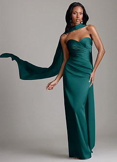 Azazie Sonora Vestidos de damas de honor Vestido de Pavo Real de Satén Elástico de Corte Recto con Sin tirantes image1