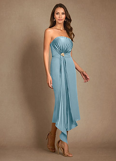 Azazie Dinanta Mother of the Bride Dresses Moody Blue Column Pleated Chiffon Dress image7