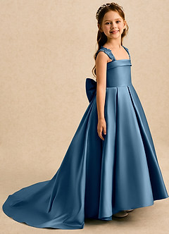 Azazie Genie Flower Girl Dresses Bermuda Ball-Gown Off the Shoulder Matte Satin Dress image1