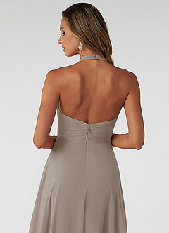 Azazie Tessie Bridesmaid Dresses Taupe A-Line V-Neck Pleated Chiffon Dress image4