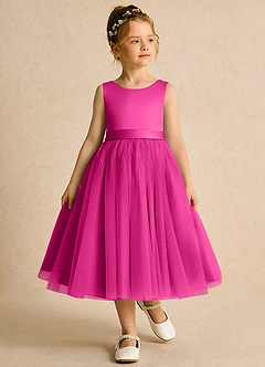Azazie Pear vestidos de niña de las flores Vestido de Fucsia de Tul de Princesa con Lazo image4