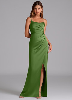 Azazie Calandra Brudtärnklänningar Klä av A-Linje i Stretch Satin Plisserad Basilika image1