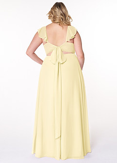 Azazie Everett Bridesmaid Dresses Lemon Sorbet A-Line V-neck Ruched Chiffon Dress image7