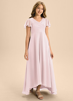 Azazie Induh Junior Blushing Pink A-Line Pleated Chiffon Dress image3