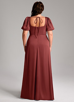 Azazie Fyona Robes de demoiselle d'honneur Robe Trapèze en Satin extensible Plissé Terracotta image2