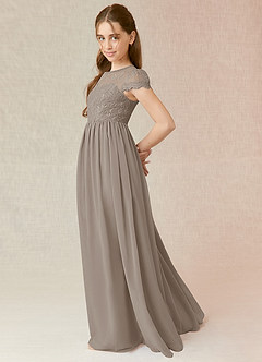 Azazie Delevingne Junior Taupe A-Line Lace Chiffon Dress image3