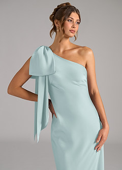 Azazie Capri Bridesmaid Dresses Mist Mermaid One Shoulder Stretch Satin Dress image5