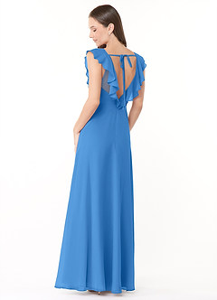 Azazie Yoko Bridesmaid Dresses Blue Jay A-Line Ruched Chiffon Dress image4