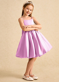 Azazie Davine vestidos de niña de las flores Vestido de Rosa Caramelo de Satin Mate de Corte En A con Tirante Espagueti image6