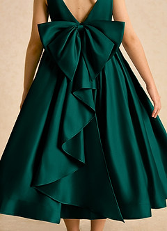 Azazie Cailee Flower Girl Dresses Pine Ball-Gown Pleated Matte Satin Dress image7