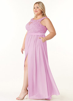 Azazie Elly Robes de demoiselle d'honneur Robe Trapèze en Mousseline de soie Encolure dégagée en dentelle Rose Bonbon image9