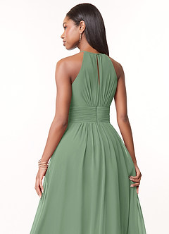 Azazie Bonnie Bridesmaid Dresses Matcha A-Line Keyhole Ruched Chiffon Dress image4