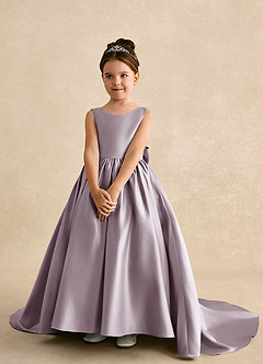Azazie Mimia Flower Girl Dresses Dusk A-Line Bow Matte Satin Dress image3