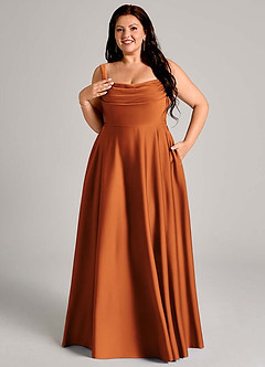 Azazie Shaude Bridesmaid Dresses Cinnamon A-Line Pleated Stretch Satin Dress image11