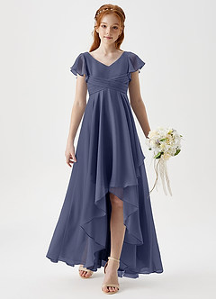 Azazie Caria Junior Abito A-Line in Chiffon Plissettato Stormy image3