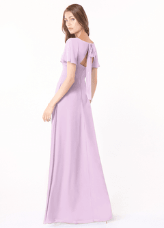Azazie Kimber Bridesmaid Dresses Frosted Lilac A-Line Flounce Sleeve Chiffon Dress image4