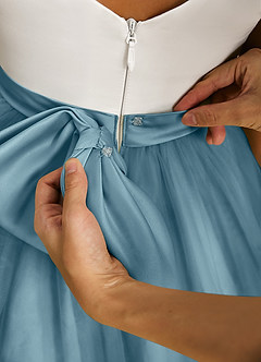 Azazie Sprout Flower Girl Dresses Moody Blue A-Line Bow Tulle Dress image5
