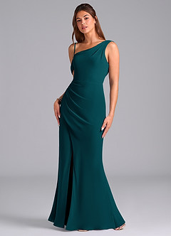 Azazie Madelyn Bridesmaid Dresses Pine Mermaid One Shoulder Chiffon Convertible Dress image5