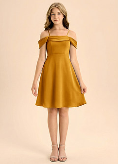 Azazie Anselie Junior A-Line Plisseret Stræk satin Mini Junior brudepige Kjole image3